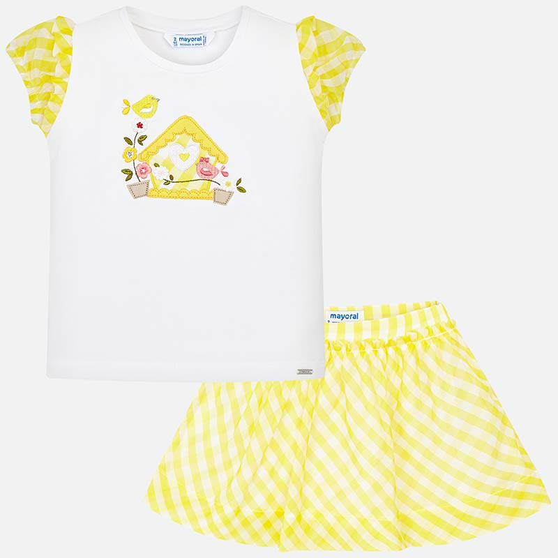 Conjunto camiseta y falda vichy niña